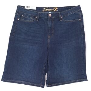 Seven7 Women's Sunset Bermuda Shorts Blue Soft Stretch Denim Rolled Hem - Sz 16